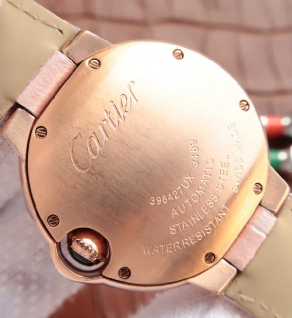 Cartier Ballon Bleu 33mm RG White Dial Leather Strap Ronda Quartz