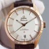Omega Globemaster Master RG Case White Dial Brown Leather Strap A8901