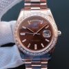 Rolex Day-Date 41mm 218399 RG Brown Dial Diamonds Bezel RG Bracelet A3255