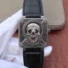 Bell & Ross BR01 Burning Skull Tattoo Watch Antique Dial  Black Leather Strap MIYOTA 9015