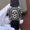 Bell & Ross BR01 Burning Skull Tattoo Watch Silver Dial Black Leather Strap MIYOTA 9015