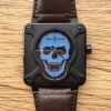 Bell & Ross BR 01 Skull PVD Blue Dial Brown Leather Strap MIYOTA 9015