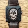 Bell & Ross BR 01 Skull PVD Gray Dial Brown Leather Strap MIYOTA 9015